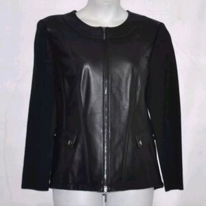 90s Style Linea By Louis Dell'Olio Leather Rib Knit Moto Biker Jacket 20W